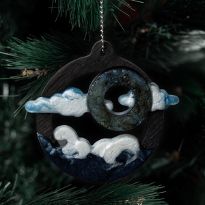 Mordovian jewelry Christmas tree toy "Landscape" with labradorite